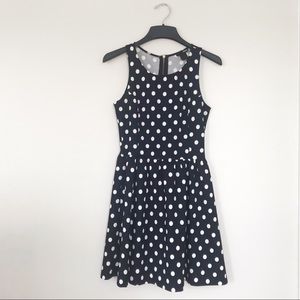 Aqua Navy Blue & White Polka Dot Sleeveless Dress Large